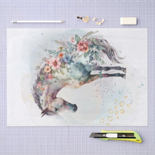 Boho Waterverf Floral Horse Tissuepapier (Craft)