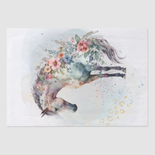 Boho Waterverf Floral Horse Tissuepapier (Voorkant)
