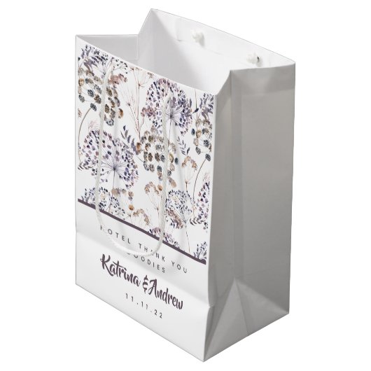 Boho Waterverf Floral Hotel Wedding Gift Bags Medium Cadeauzakje (Voorkant Gekanteld)