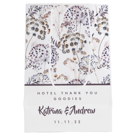 Boho Waterverf Floral Hotel Wedding Gift Bags Medium Cadeauzakje (Achterkant)