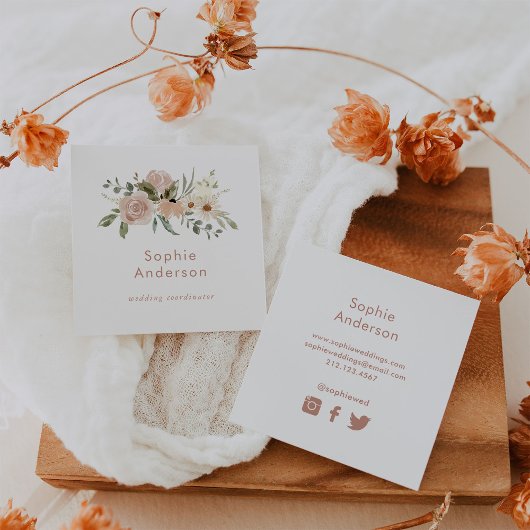 Boho Waterverf Floral | Icons voor sociale media Vierkante Visitekaartje