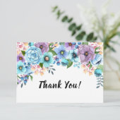 Boho Waterverf Floral Lila en Blauwgroen personali Bedankkaart (Staand voorkant)