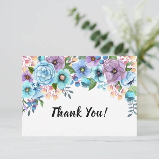 Boho Waterverf Floral Lila en Blauwgroen personali Bedankkaart (Staand voorkant)