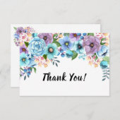 Boho Waterverf Floral Lila en Blauwgroen personali Bedankkaart (Voorkant / Achterkant)