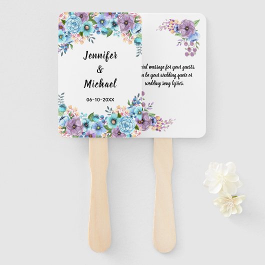 Boho Waterverf Floral Lila en Blauwgroen personali Handwaaier (Voorkant en achterkant)