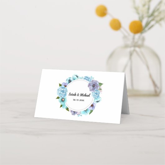 Boho Waterverf Floral Lila en Blauwgroen personali Plaatskaartje (Achterkant)