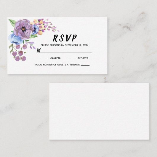 Boho Waterverf Floral Lila en Blauwgroen personali Plaatskaartje (Voorkant / Achterkant)