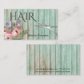 boho waterverf floral mint wood scissors visitekaartje (Voorkant / Achterkant)