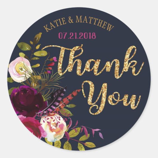 Boho Waterverf Floral Modern Wedding Label (Voorkant)