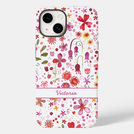 Boho Waterverf Floral Name Case-Mate iPhone Case (Achterkant)