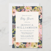 Boho Waterverf Floral Navy and Blush Baby shower Kaart (Voorkant)