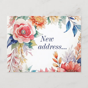 Boho Waterverf Floral Nieuwe adresaankondiging Briefkaart