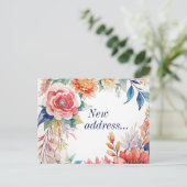 Boho Waterverf Floral Nieuwe adresaankondiging Briefkaart (Staand voorkant)