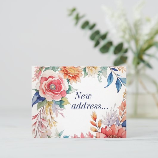 Boho Waterverf Floral Nieuwe adresaankondiging Briefkaart (Staand voorkant)