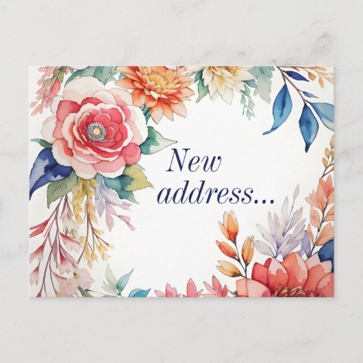Boho Waterverf Floral Nieuwe adresaankondiging Briefkaart (Voorkant)