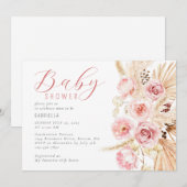 Boho Waterverf Floral Pampas Baby shower Kaart (Voorkant / Achterkant)