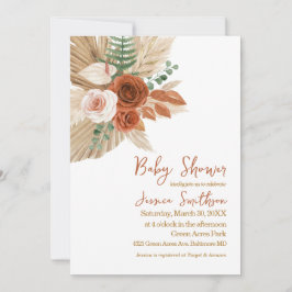 Boho Waterverf Floral Pampas Grass Baby shower Kaart