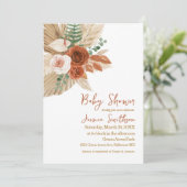Boho Waterverf Floral Pampas Grass Baby shower Kaart (Staand voorkant)