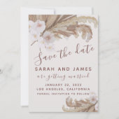 Boho Waterverf Floral Pampas Grass Foto Save The Date (Voorkant)