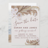 Boho Waterverf Floral Pampas Grass Foto Save The Date (Voorkant / Achterkant)