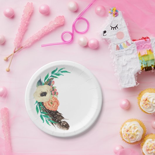 Boho Waterverf Floral Papieren Bordje (Feest)