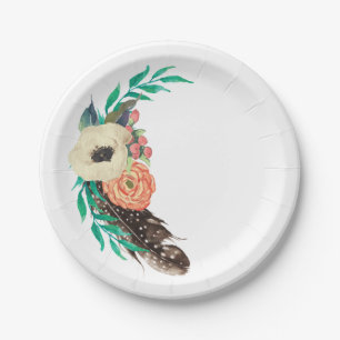 Boho Waterverf Floral Papieren Bordje