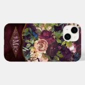 Boho Waterverf Floral Pattern - Burgundy Monogram Case-Mate iPhone Case (Achterkant (horizontaal))