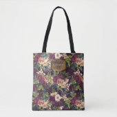 Boho Waterverf Floral Pattern - Burgundy Monogram Tote Bag (Voorkant)