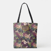 Boho Waterverf Floral Pattern - Burgundy Monogram Tote Bag (Achterkant)