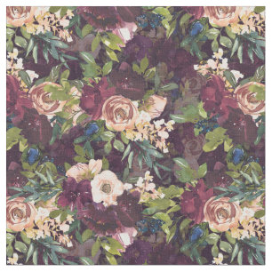 Boho Waterverf Floral Pattern - Burgundy Stof