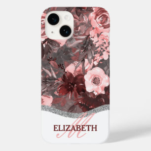 Boho Waterverf Floral Pattern - Roze Monogram Case-Mate iPhone 14 Hoesje