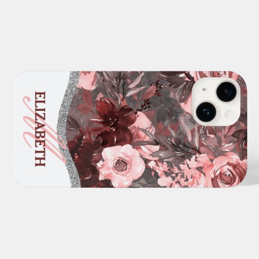 Boho Waterverf Floral Pattern - Roze Monogram Case-Mate iPhone Case (Achterkant (horizontaal))