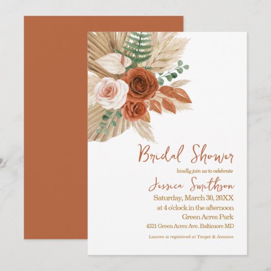 Boho Waterverf Floral Pompas Grass Vrijgezellenfee Kaart (Voorkant / Achterkant)