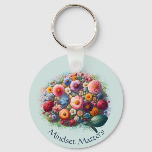 Boho Waterverf Floral Positive Mindset Quote Sleutelhanger (Voorkant)
