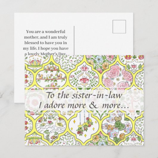 Boho Waterverf Floral Sister-in-law Moederdag Briefkaart (Voorkant / Achterkant)