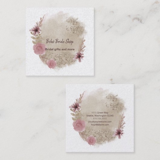 Boho Waterverf Floral Square Visitekaartje (Voorkant / Achterkant)