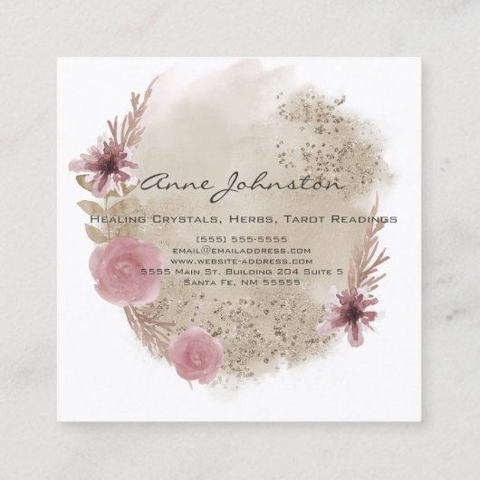 Boho Waterverf Floral Square Visitekaartje (Achterkant)