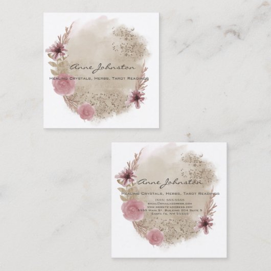 Boho Waterverf Floral Square Visitekaartje (Voorkant / Achterkant)