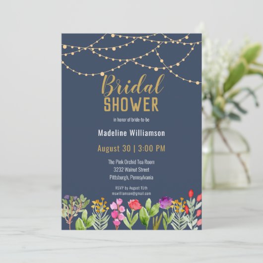 Boho Waterverf Floral String Lights Save the Date Kaart (Staand voorkant)