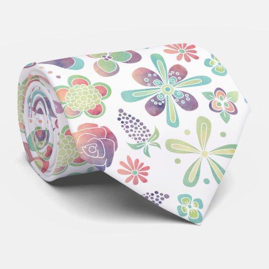 Boho Waterverf Floral Stropdas (Opgerold)