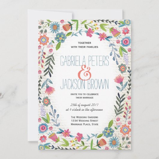 Boho Waterverf Floral | Uitnodigingen voor weddens (Voorkant)