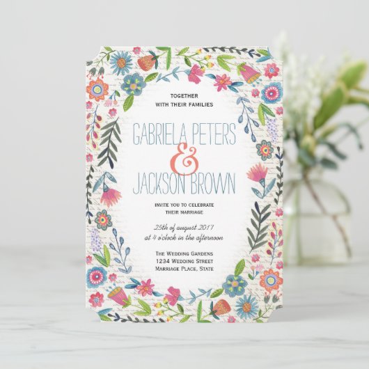 Boho Waterverf Floral | Uitnodigingen voor weddens (Staand voorkant)