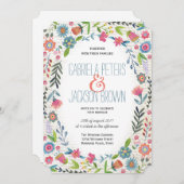 Boho Waterverf Floral | Uitnodigingen voor weddens (Voorkant / Achterkant)