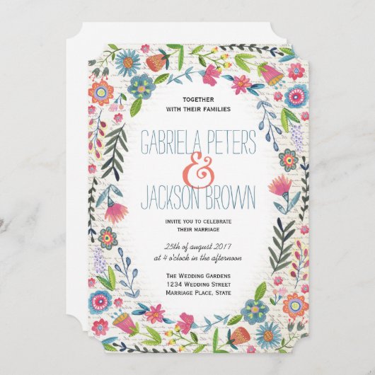 Boho Waterverf Floral | Uitnodigingen voor weddens (Voorkant / Achterkant)