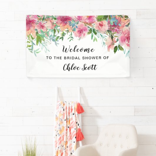 Boho Waterverf Floral Vrijgezellenfeest Welkom Spandoek (Insitu)