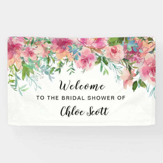 Boho Waterverf Floral Vrijgezellenfeest Welkom Spandoek (Horizontaal)