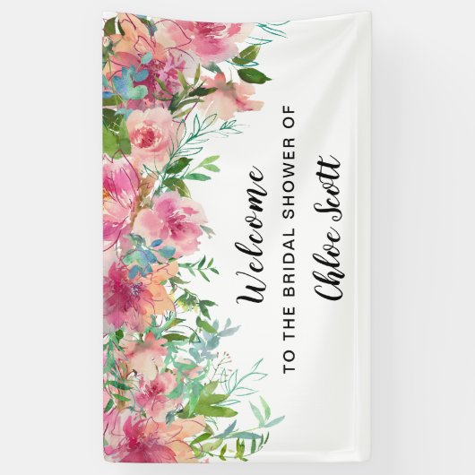 Boho Waterverf Floral Vrijgezellenfeest Welkom Spandoek (Verticaal)