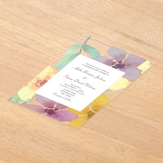 Boho Waterverf Floral Wedding Acryl Uitnodigingen (Laagn)