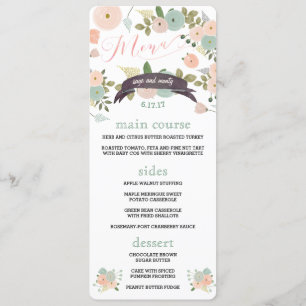 Boho Waterverf Floral Wedding Dinner Menus Menu