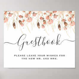 Boho Waterverf Floral Wedding Guestbook Sign Poster